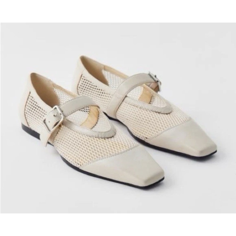 Vagabond Delia Mesh Leather Ballet Flats White EU 39 US 8.5 Buckle Mary Jane Nwt